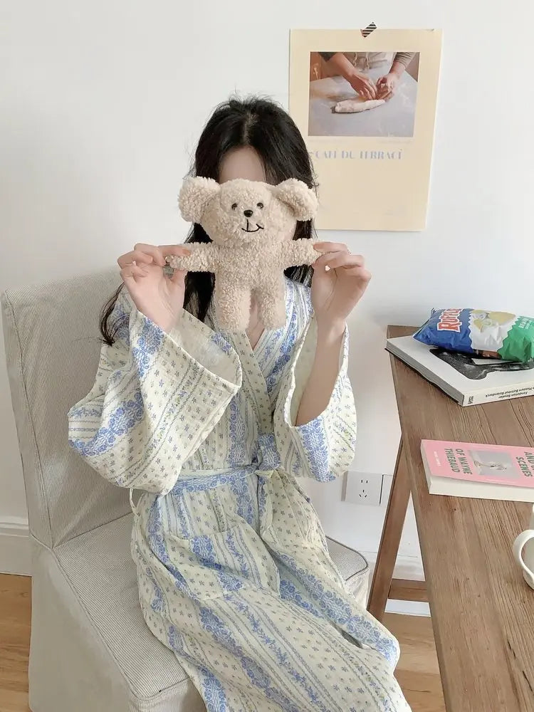 Women's Long Sleeve Mid-Length Robe, Soft Loungewear