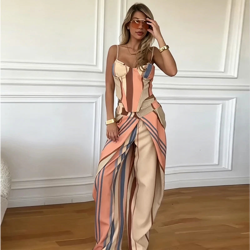 Corset Cami & Pleated Wide-Leg Pants Set — Y2K 2-Piece