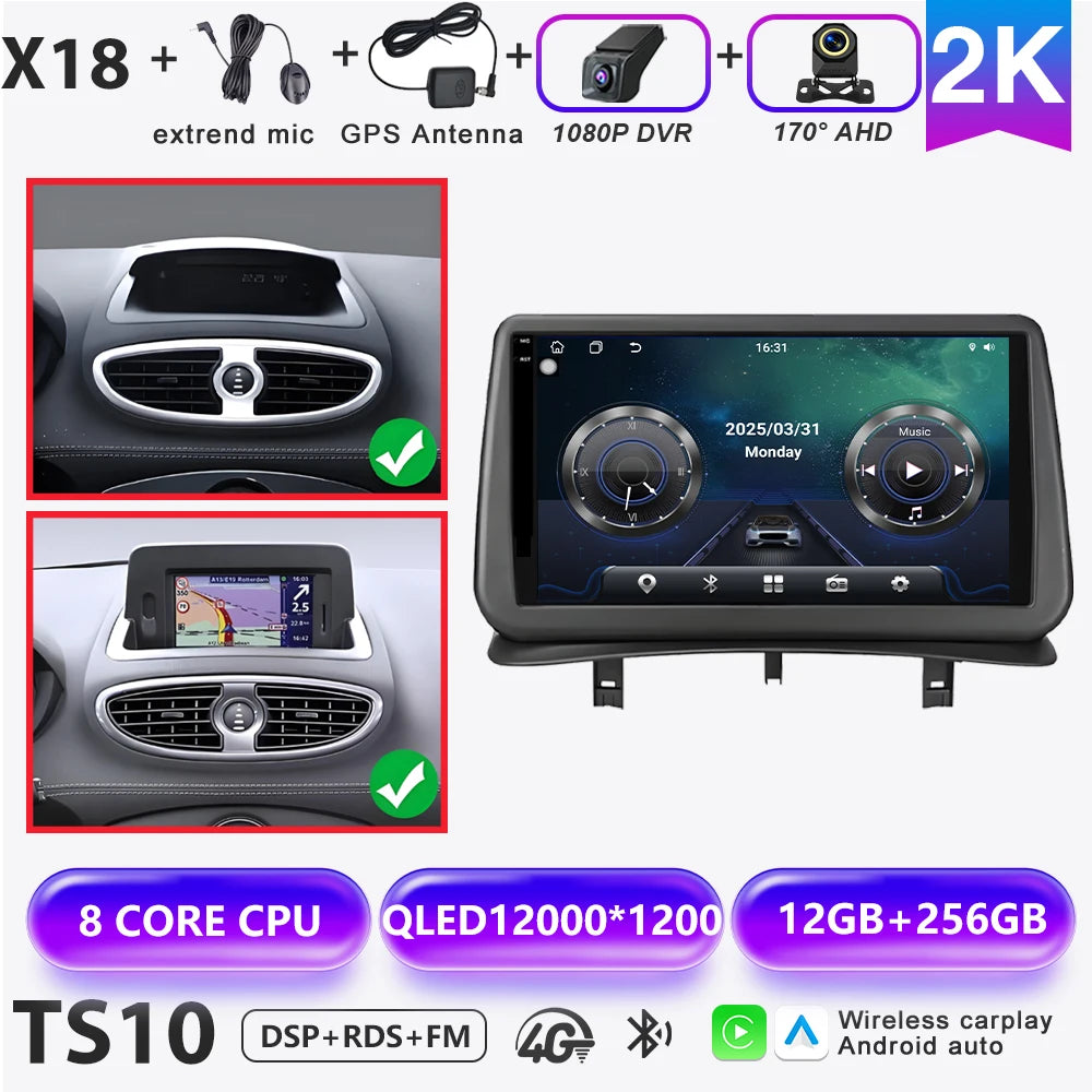Android 16 Auto Car Radio For Renault Clio 3 2005-2014 Wireless CarPlay 4G Multimedia Player Navigation GPS Autoradio BT No 2din