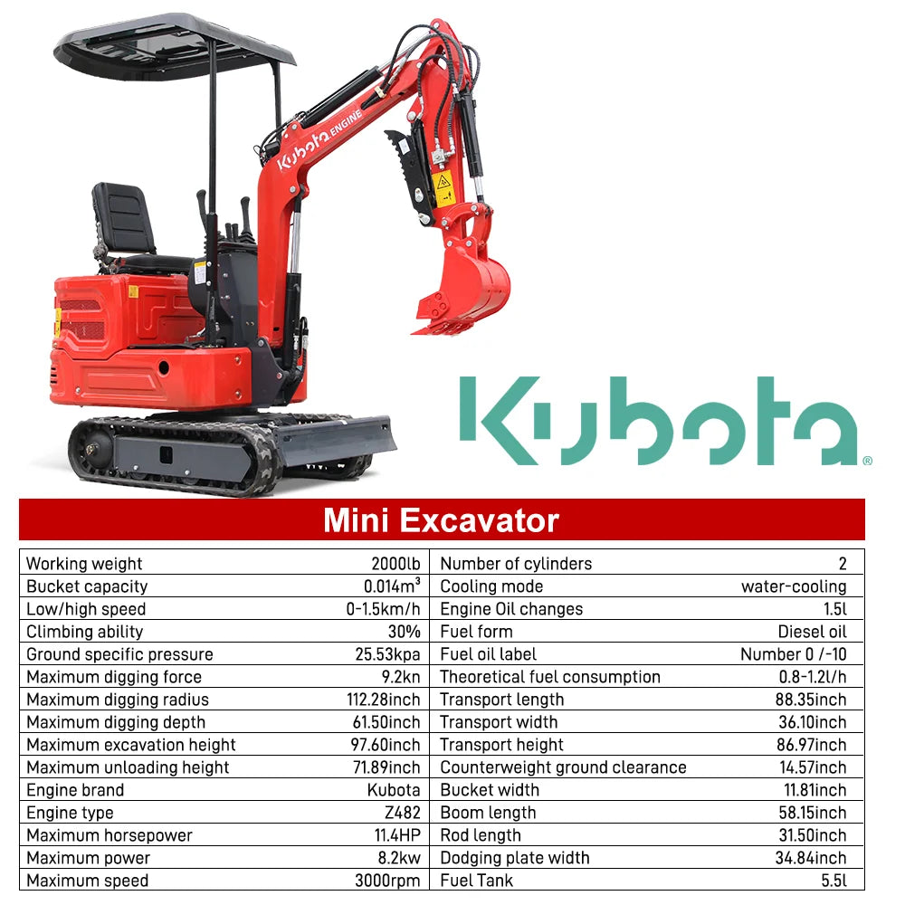 MACHPRO Mini Excavator with Kubota Engine, Equipped with Hydraulic Thumb Clamp & Multiple Attachments Free Shipping