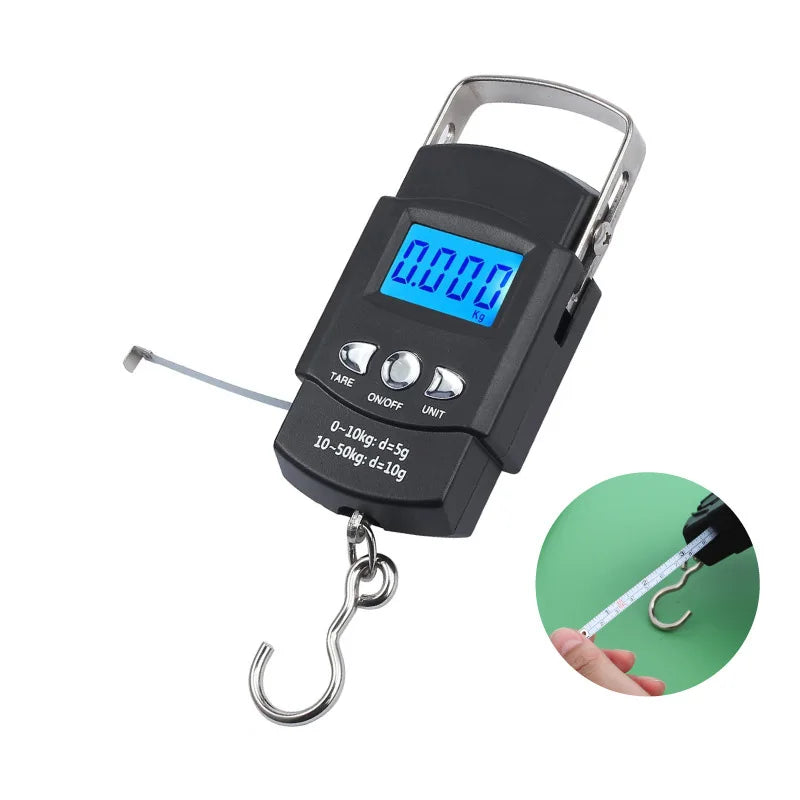 50kg/10g Portable LCD Electronic Hand Scale Travel Hanging Scale with 100cm Long Retractable Measuring Tape