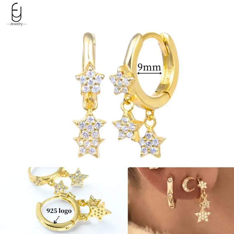 925 Sterling Silver Crystal Drop Earrings for Women - Heart & Flower Studs