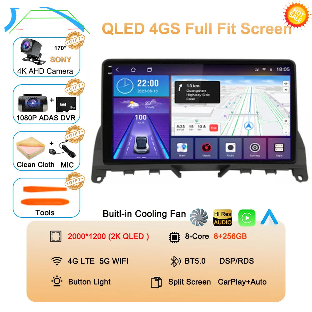 Car Stereo with Apple CarPlay & Android Auto, Compatible with Mercedes-Benz C-Class W204 S204 (C180 C220)
