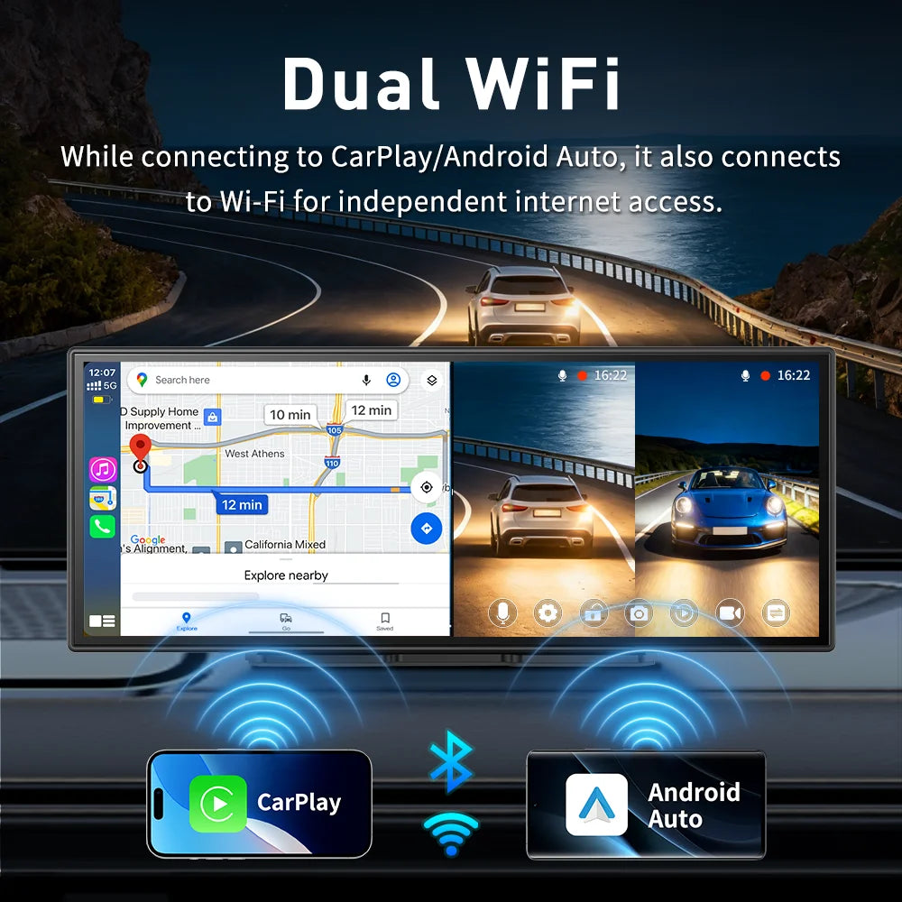 Imagebon P70 Plus Android 15 11.4" 6+128G Dual WiFi Wireless CarPlay & Android Auto Dash Cam Smart Split-Screen Google Play DVR
