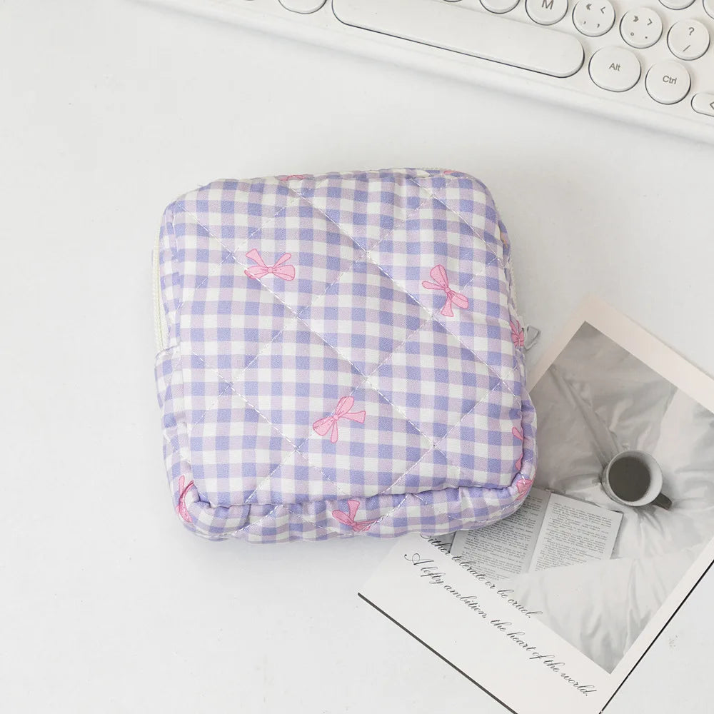 Cute Large Capacity Sanitary Napkin Storage Bags Cartoon Bow Portable Girls Physiological Period Tampon Organiser Bag Pouch