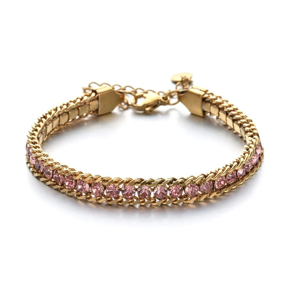 Woven Cubic Zirconia Bracelet — 18K Gold-Plated Stainless Steel