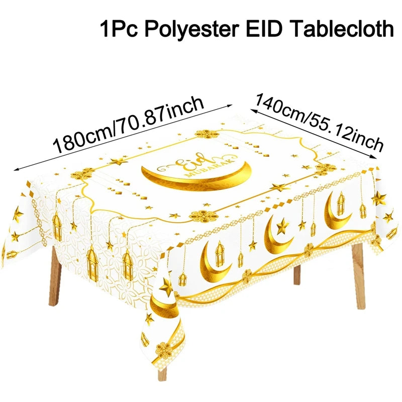 Ramadan Kareem Table Cover White Gold Ramadan Decor 2026 For Home Tablecloth Islamic Muslim Party Supplies Eid Al-Fitr Gift