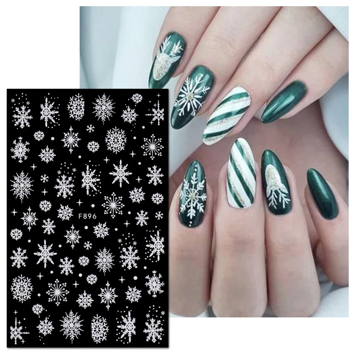 2PCS Christmas white snowflake nail stickers, easy to apply for nail decoration DIY, gifts, party and wedding makeup styling