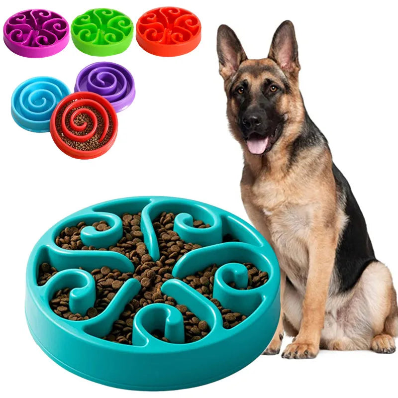 Round Maze Slow Feeder Dog Bowl - Non-Slip Puzzle Dish, 2 Sizes