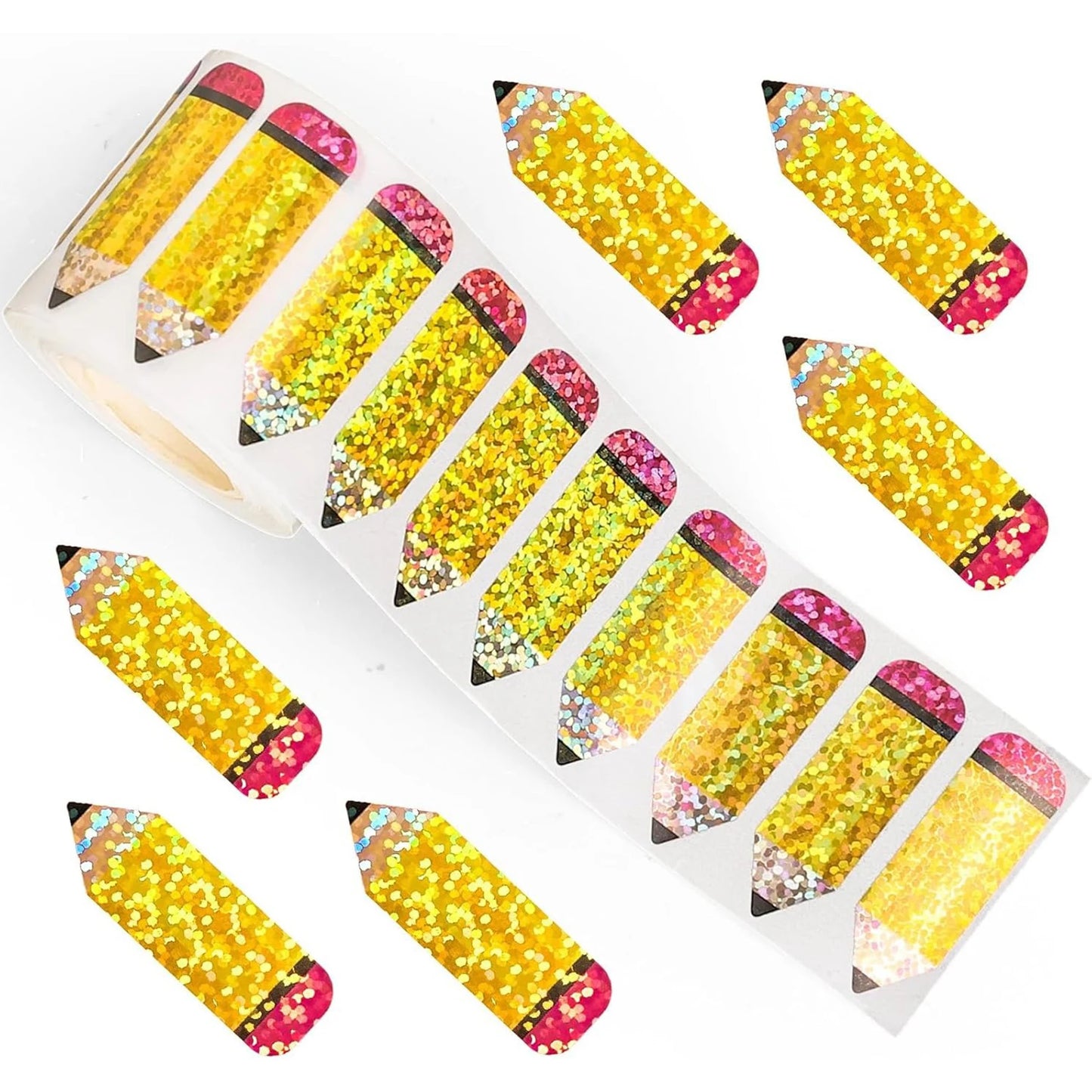 100-500pcs Laser Gold Pencil Stickers Party Gift Wrapping Label Scrapbook Cartoon Rewards Stationery Stickers