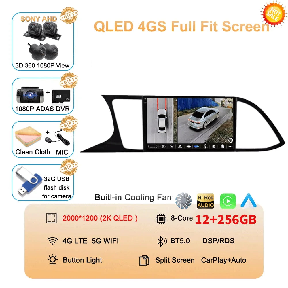 Android Car Stereo for Seat Leon 3 MK3 (2012–2020) — CarPlay, Android Auto, GPS, 4G, 360° Camera Ready