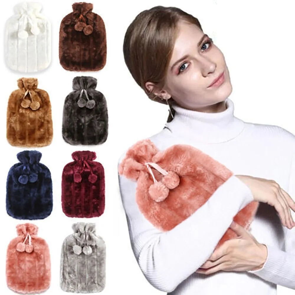 Plush Hot Water Bottle with Removable Cover - Washable Hand and Feet Warmer
