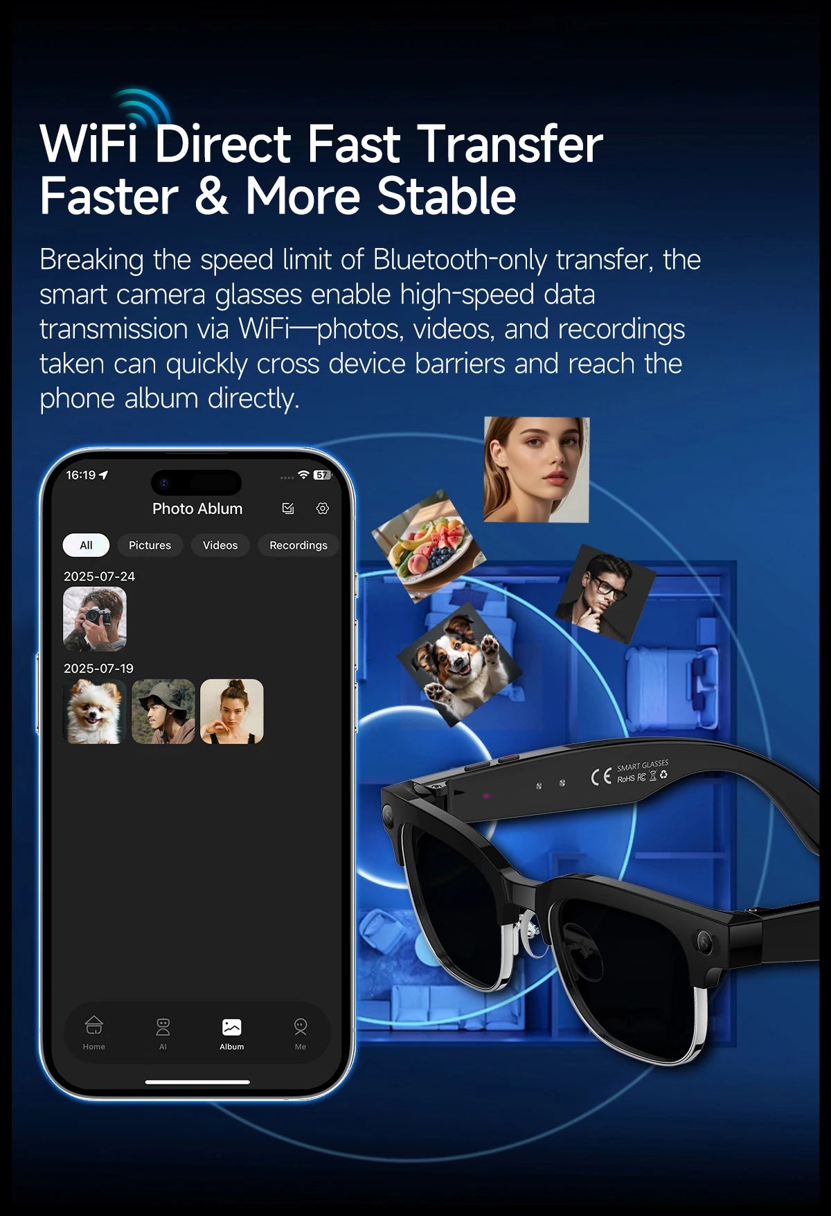 GUHUAVMI W630 AI Smart Glasses – 800MP Dual Camera, 4K Video, BT 5.3, AI ChatGPT, Voice Translation & Blue Light Blocking