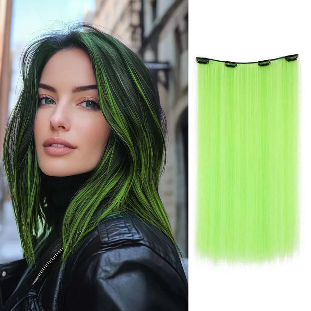 22inch Long Straight colorful Synthetic Hair Extensions - Invisible Clip-In, High Temperature Resistant, Easy to Wear for Women