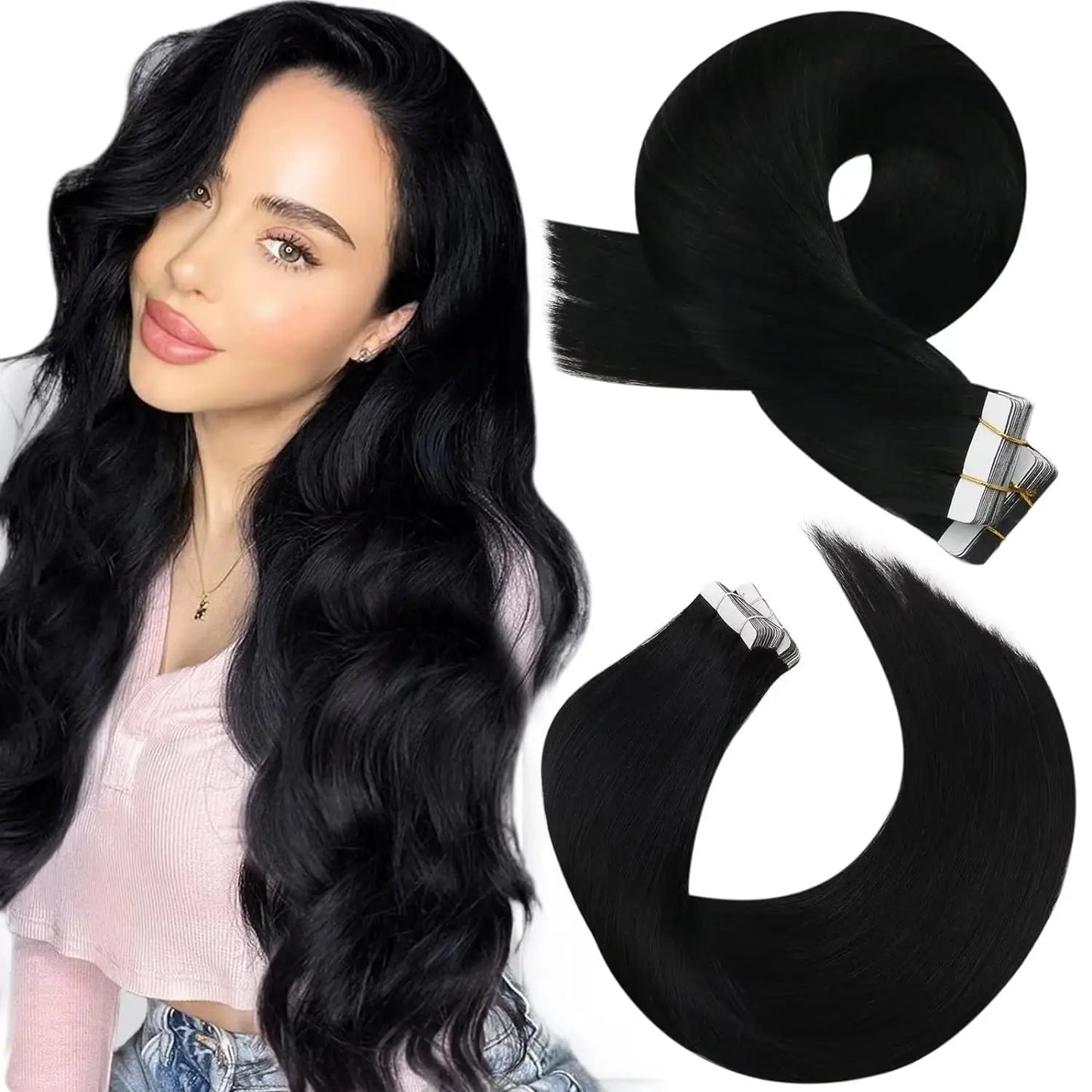 Moresoo Tape in Human Hair Extensions Balayage Blonde Hair Remy Hair Natural Soft Skin Weft Straight Seamless Hair Tape in Hair