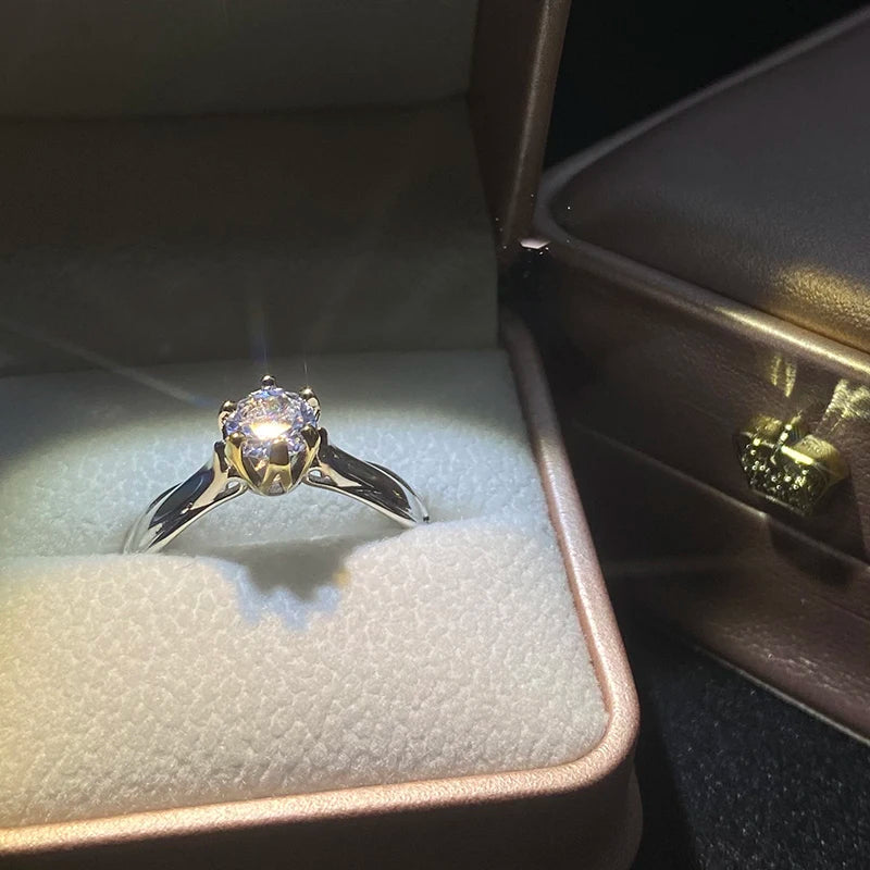 Certified Moissanite Ring for Women - 925 Silver, 18K Gold Plated