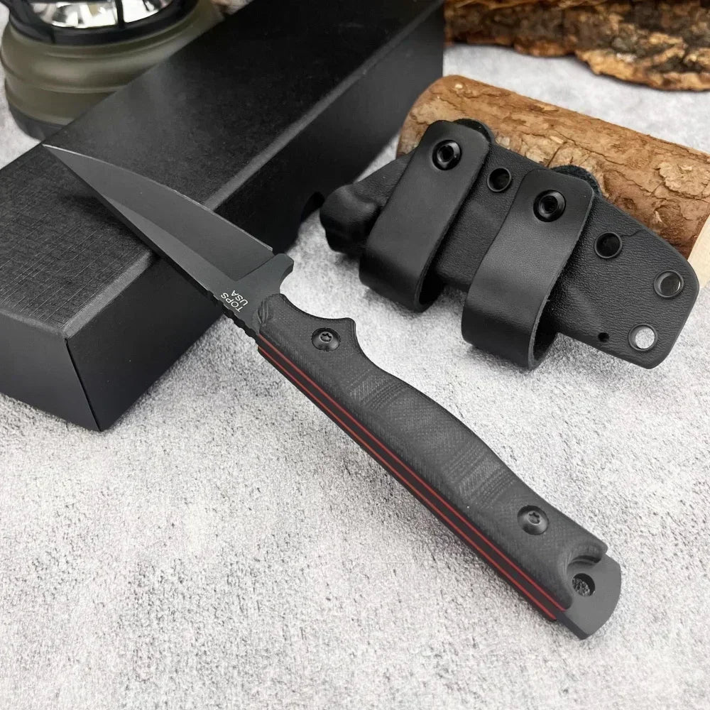New Styles TOPS with Sheath Outdoor Straight Knife G10 Handle 8Cr13Mov Blade Camping Hunting Self-defense Multi-fuctional Tools