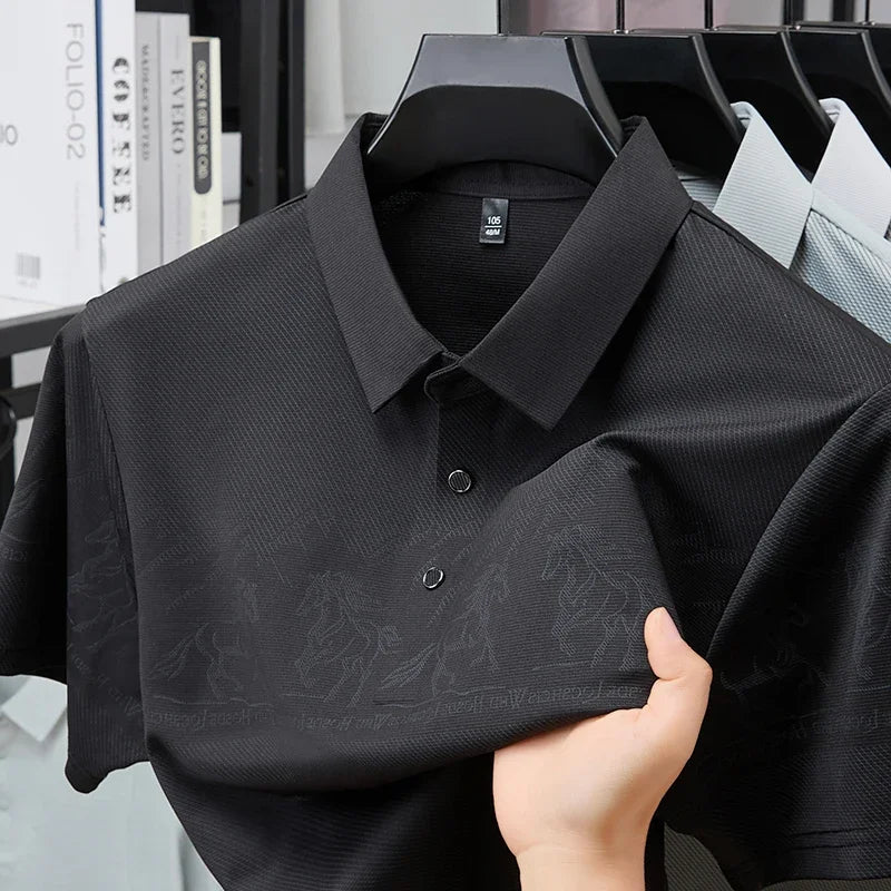Men's Lapel Polo - Landscape Print, Sweat-Resistant Lightweight