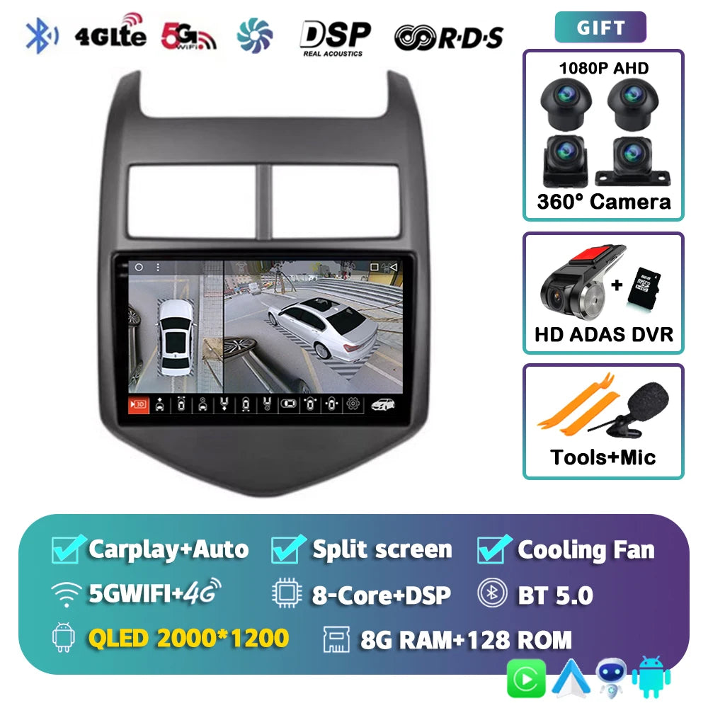 Android 16 CarPlay Auto Car Radio Multimedia Player For Chevrolet Aveo 2 Sonic T300 2011-2015 Navigation GPS 2din Stereo Audio