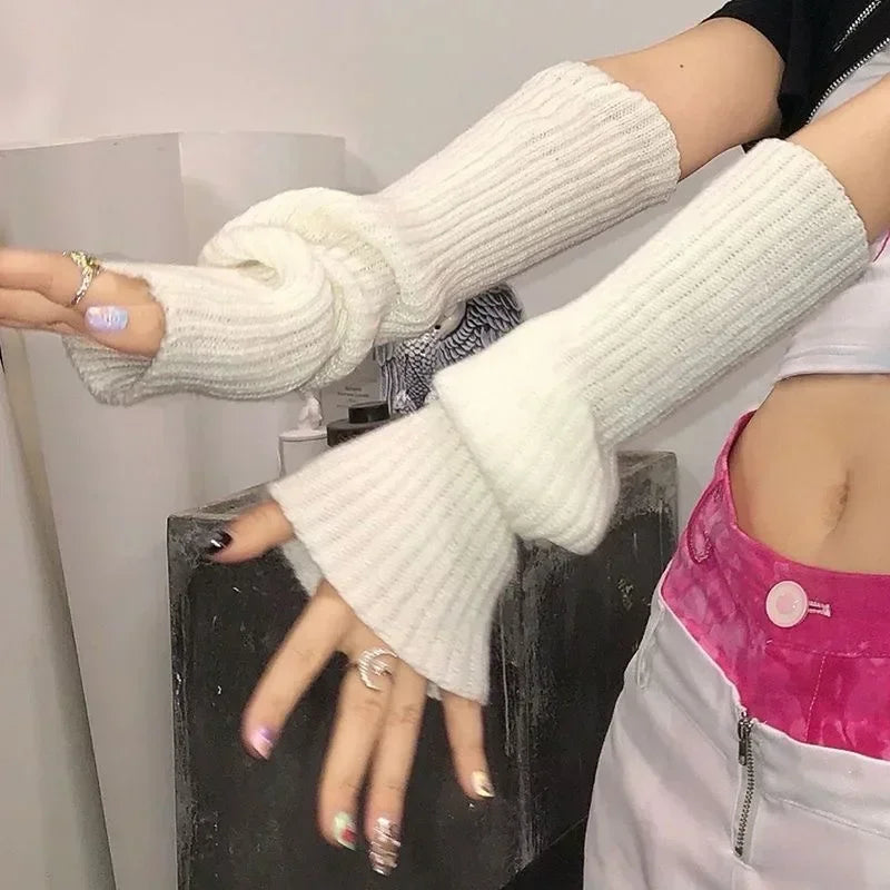 Women's Long Fingerless Knit Gloves - Arm Warmer Sleeves - photo 3