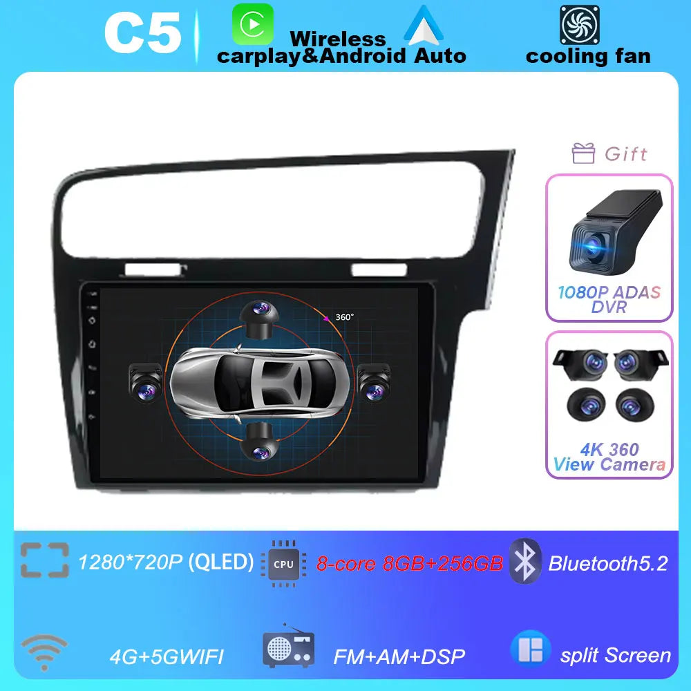10" For Volkswagen VW Golf 7 MK7 GTI 2013-2017 Android 16 Carplay Car Radio Multimedia 8 CORE IPS QLED Navigation GPS 5G WIFI BT