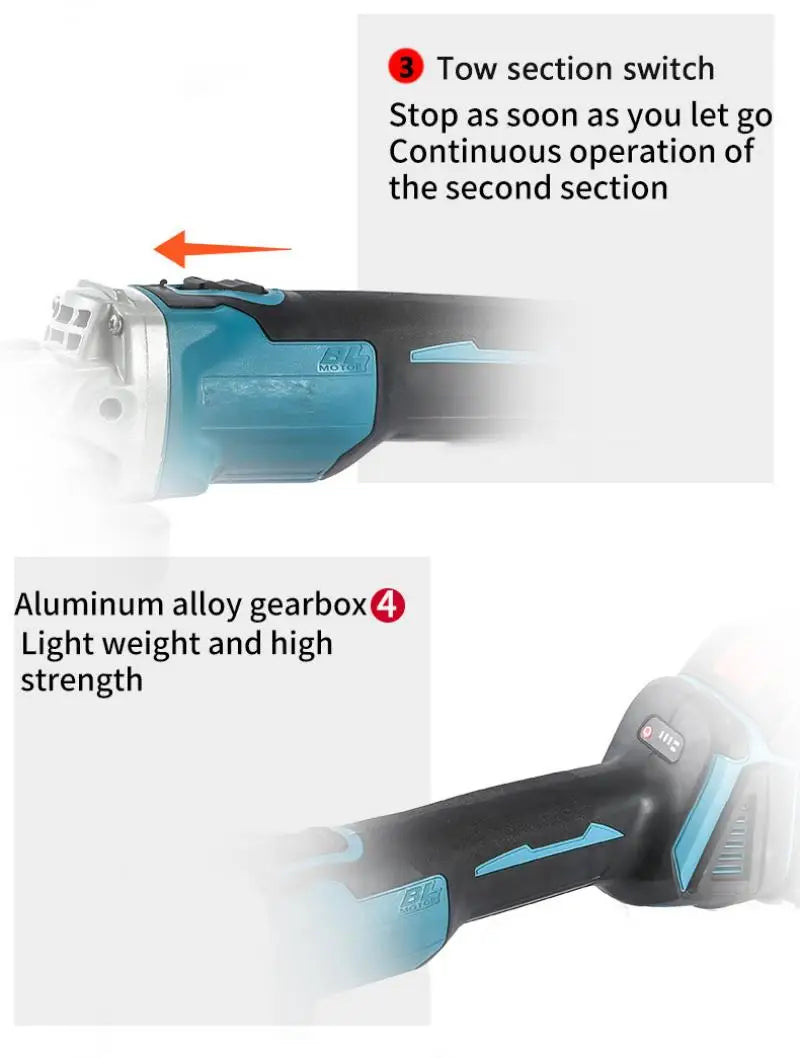 125mm Grinder Power Tool Polishing Cutting Machine For Makita 18V Battery Brushless Angle Grinder Cordless Electric Angle