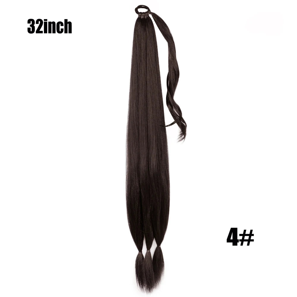Boxing Braids Ponytail Extensions Synthetic Wrap Around Ponytail With Rubber Band Hair Ring DIY 26 Inch Ombre Black Brown Grey