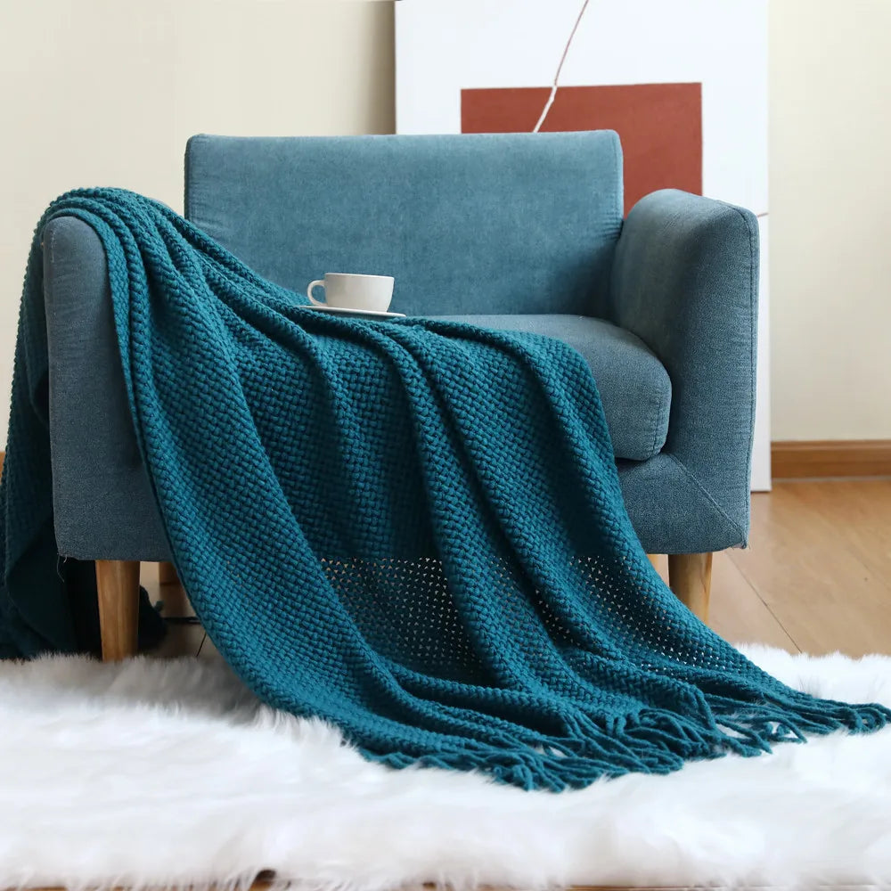 Cable Knit Throw Blanket, Lightweight Farmhouse Throw