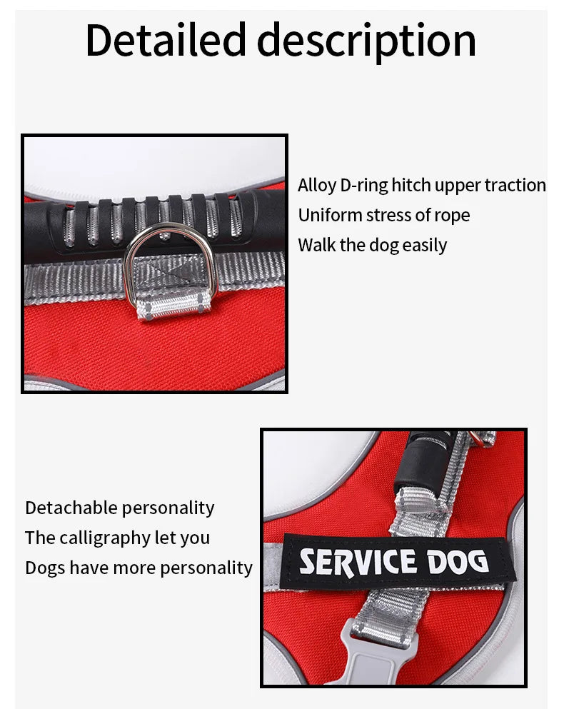 Service Dog Chest Harness No Pull Dog Hook Suitable Large Dog Vest Style Walking Rope Control Dog Strap Accessories Prevent Loss