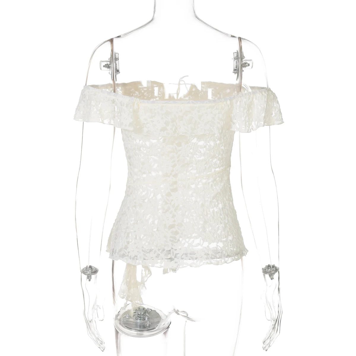 Dulzura 2026 Summer Fashion Sexy Off Shoulder Backless Lace See Through Top Ladies Casual Versatile Party Club Street Y2K Outfit