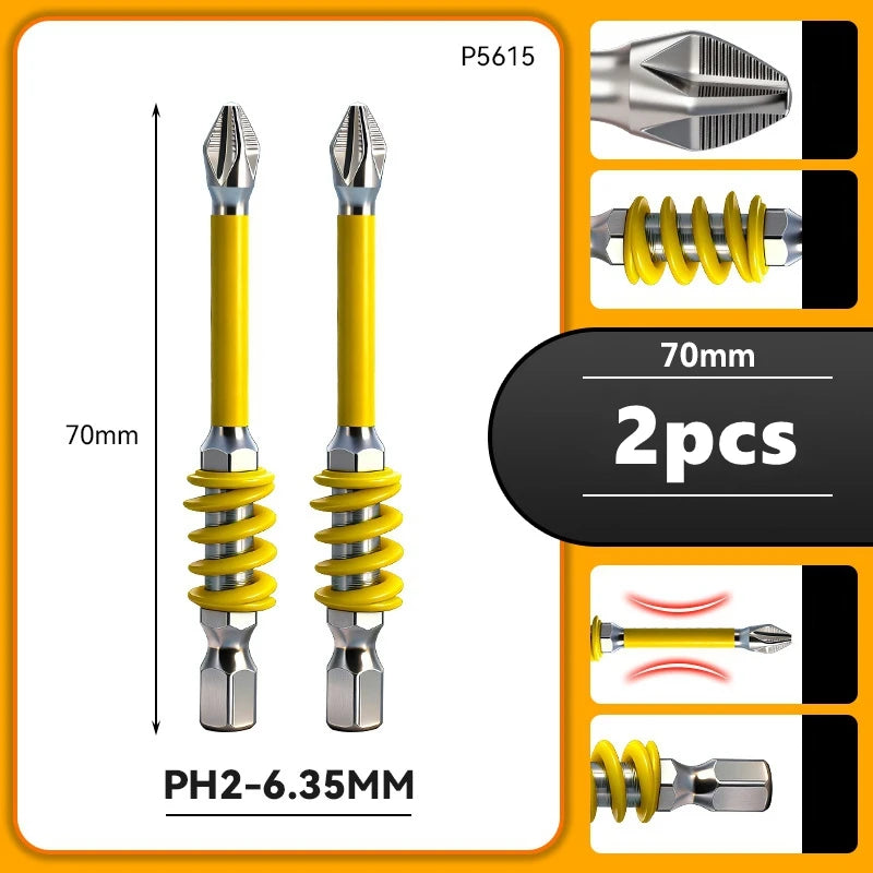 Spring Screwdriver Bits Magnetic PH2 Driver Screw Anti-slip 60/90/110mm 1/4'' Hex Shank Drill Head Electric Repair Tool