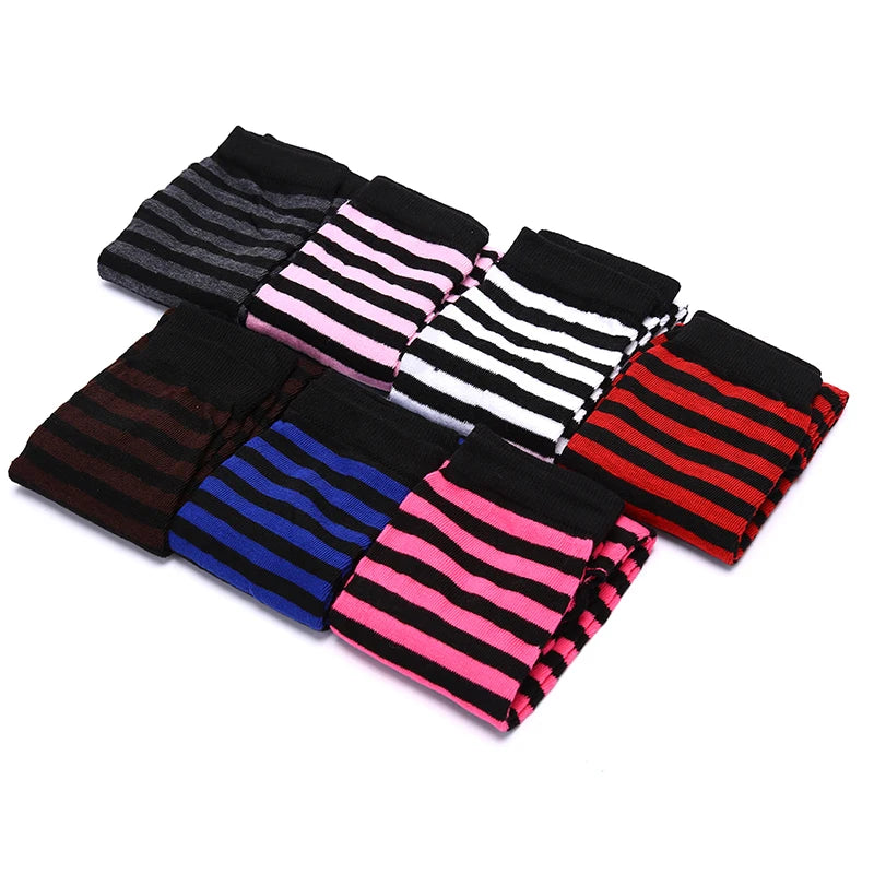 Women's Striped Knit Arm Warmers - Long Fingerless Gloves - photo 3