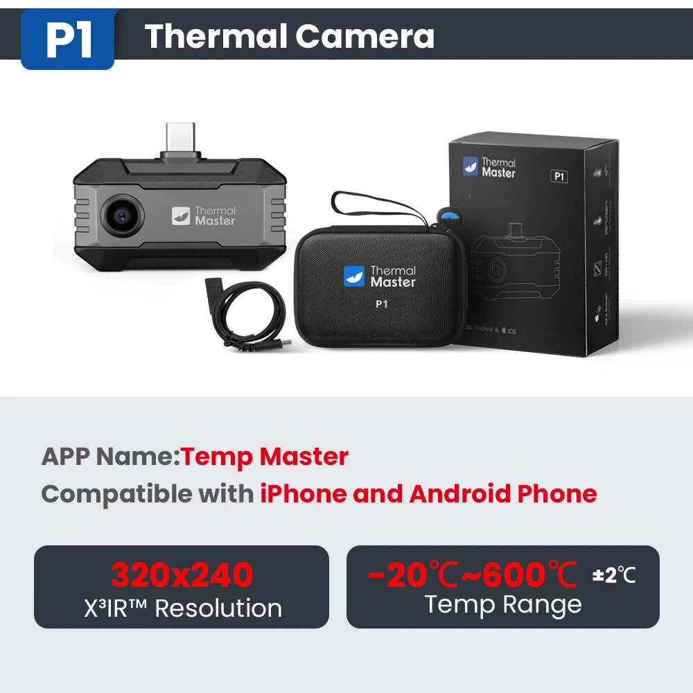 (iPhone&Android) P1 android thermal camera for iphone 320*240 X³IR Resolution 600℃ 25Hz HVAC House Inspection Camera
