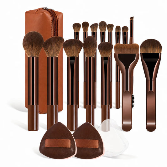 18-Piece Makeup Brush Set with 15 Brushes, 2 Powder Puffs & Bag