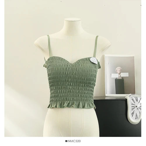 Women's Pleated Cami Crop Top — Built-In Bra