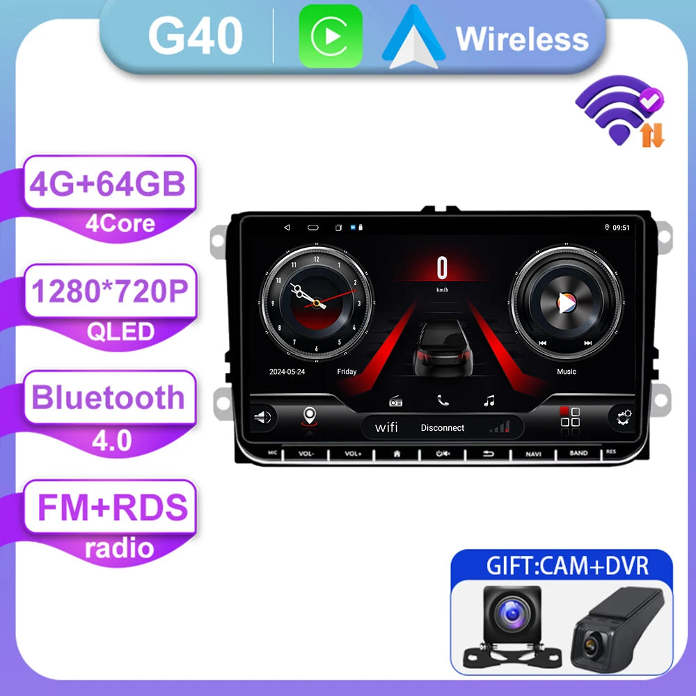 9" Android Car Stereo for VW Golf 5/6, Polo, Passat B6, CC, Tiguan, Amarok, Scirocco, Sharan, Jetta — CarPlay, Android Auto, GPS