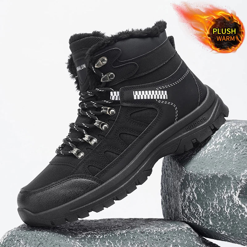 Men's Snow Boots with Warm Lining, Durable Soles, Round Toe Design, Suitable for Winter Outdoor Walks, Hiking, and Casual Street