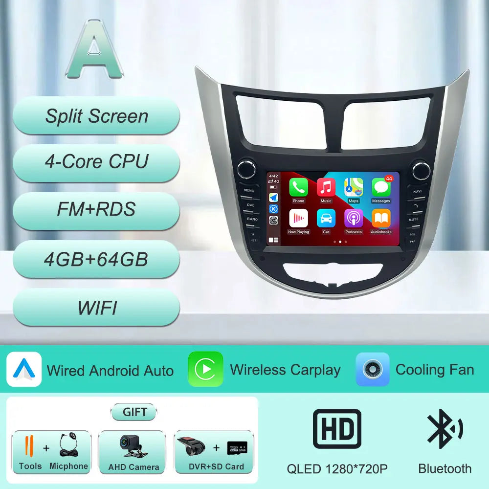 7" Android Car Radio for Hyundai Solaris Accent Verna 2010-2016 Wireless CarPlay Android Auto GPS WiFi BT FM Touch Screen Stereo
