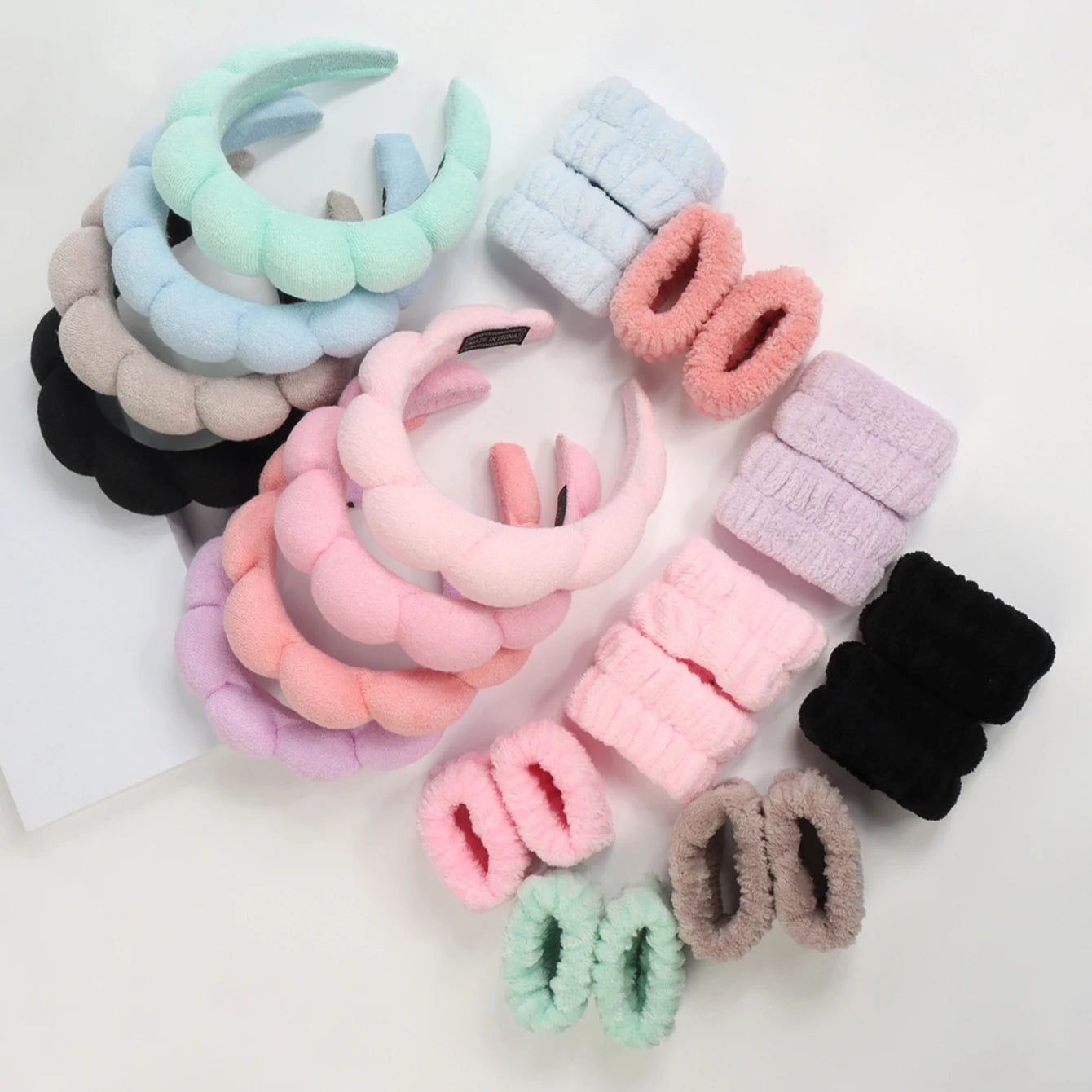 Spa Bubble Headband for Washing Face – Microfiber Puffy Scrunchie Wristband for Skincare & Makeup Routine