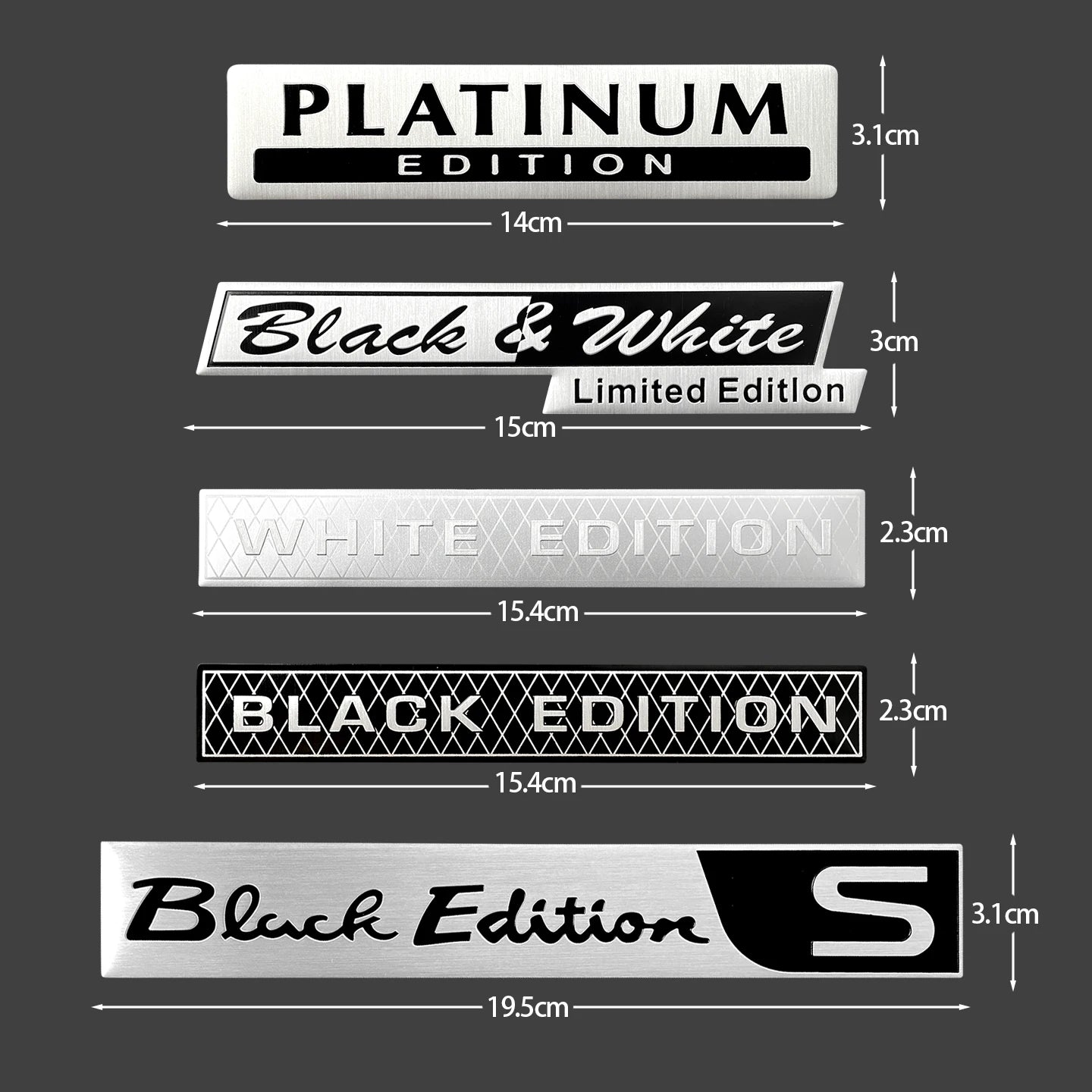 2 PCS Black White Platinum Edition 3D Aluminium Car Stickers Accessories Auto Body Tail Emblem Decals For Toyota Ford Opel Lexus