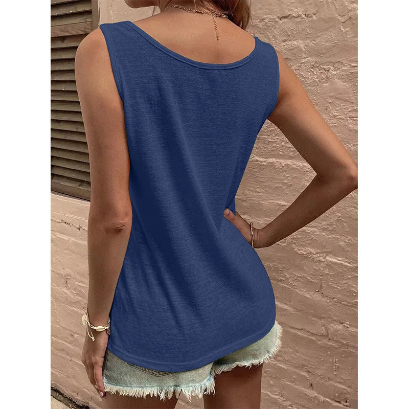 Europe and the United States summer new round neck casual solid color buttons decorated small vest women