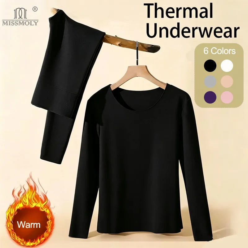 Women's Fleece Lined Long Johns - Thermal Top and Bottom 2-Piece Set