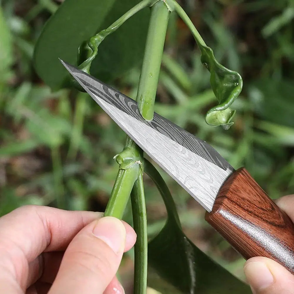 Grafting Knife with Leather Sheath — Wooden Handle Budding Tool