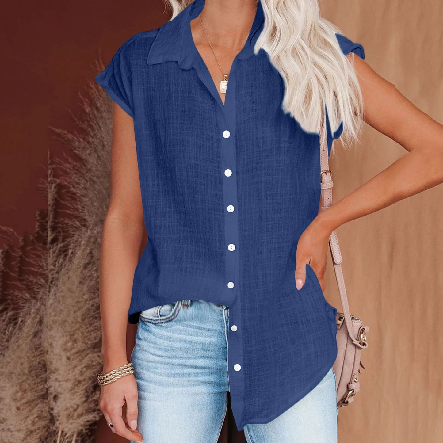 Women's Cotton-Linen Shirt — Casual Loose Short-Sleeve Summer Top