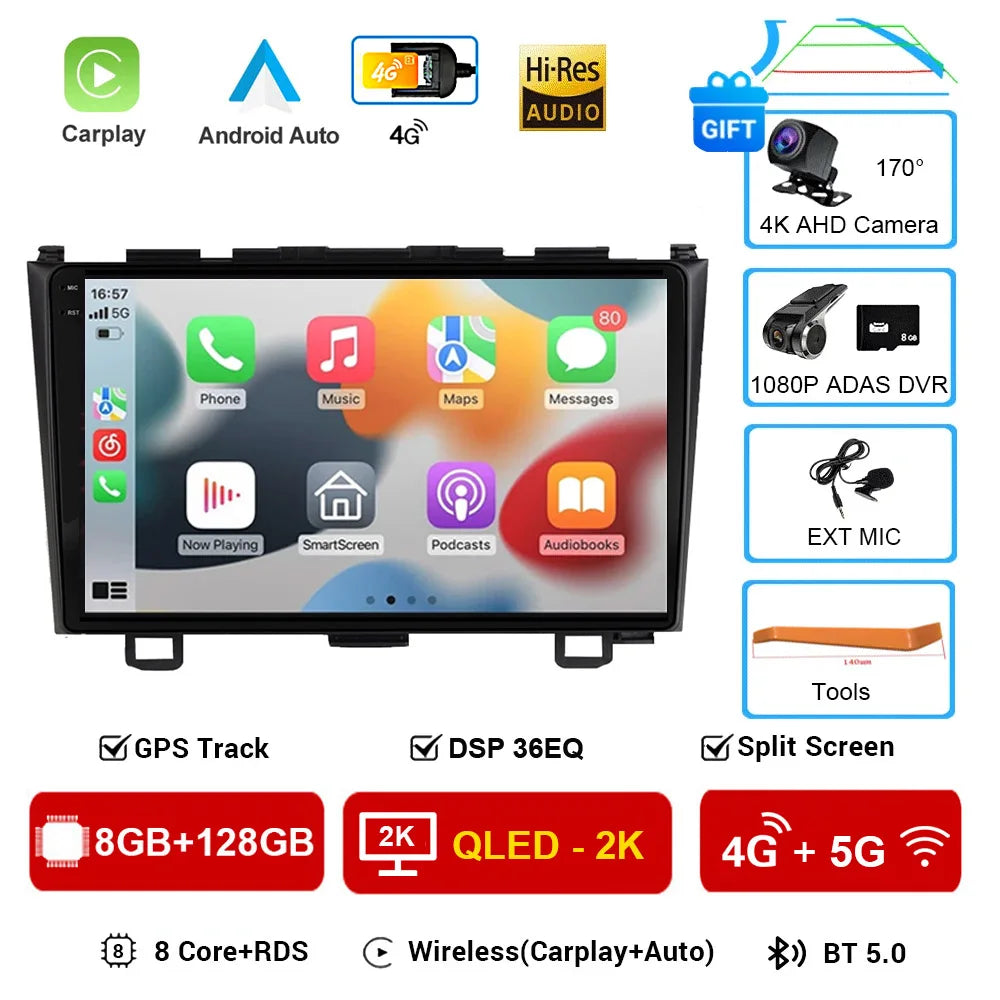 Android 16 Car Radio For Honda CR-V 3 RE CRV 2007-2011 Multimedia Video Player 2 Din Navigation GPS Carplay DVD Head Unit
