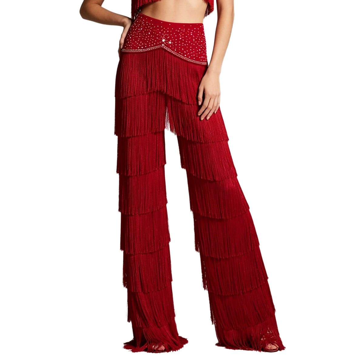 Women's rhinestone fringe Latin set with pants