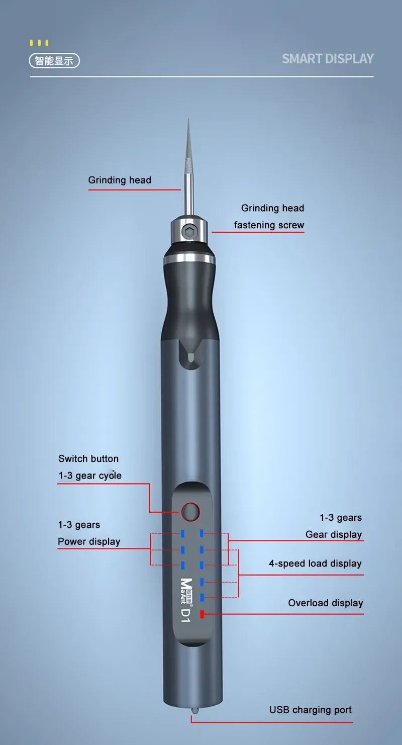 MaAnt D1 D2 Electric Grinding Pen Intelligent Charging Engraving Pen Phone CPU IC Polishing Lattice Cutting Tool  OCA  Remover