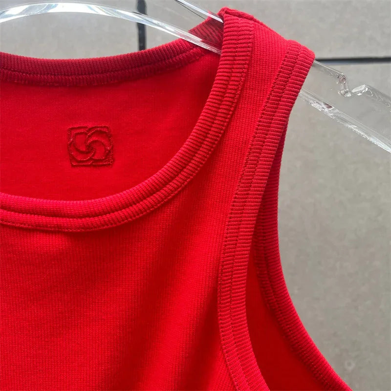 Women t-shirts New twisted flower knotted sleeveless top for summer 2026 Elastic slim pure cotton women's vest corset crop top