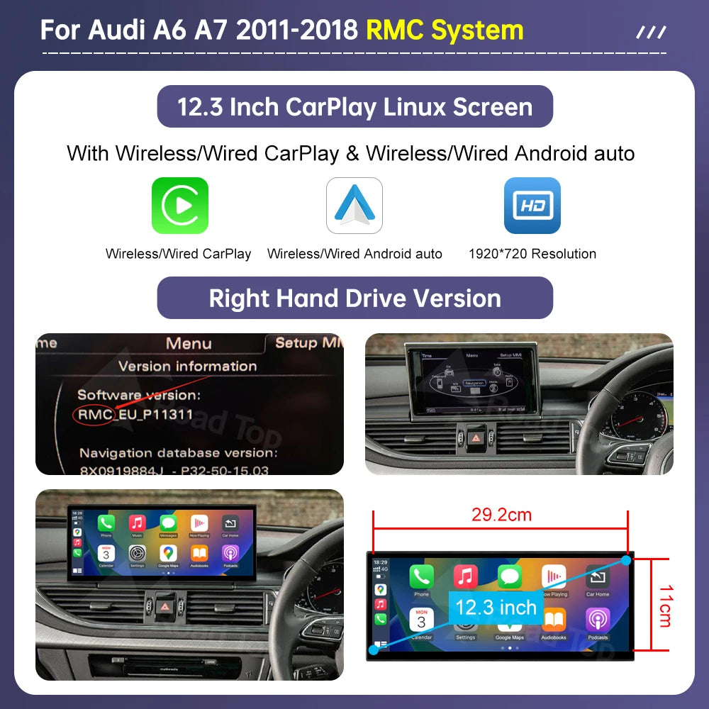 Road Top 12.3" Linux Screen For Audi A6 C6 A7 C7 2026-2026 with Wireless CarPlay Android Auto Airplay Car Radio Player