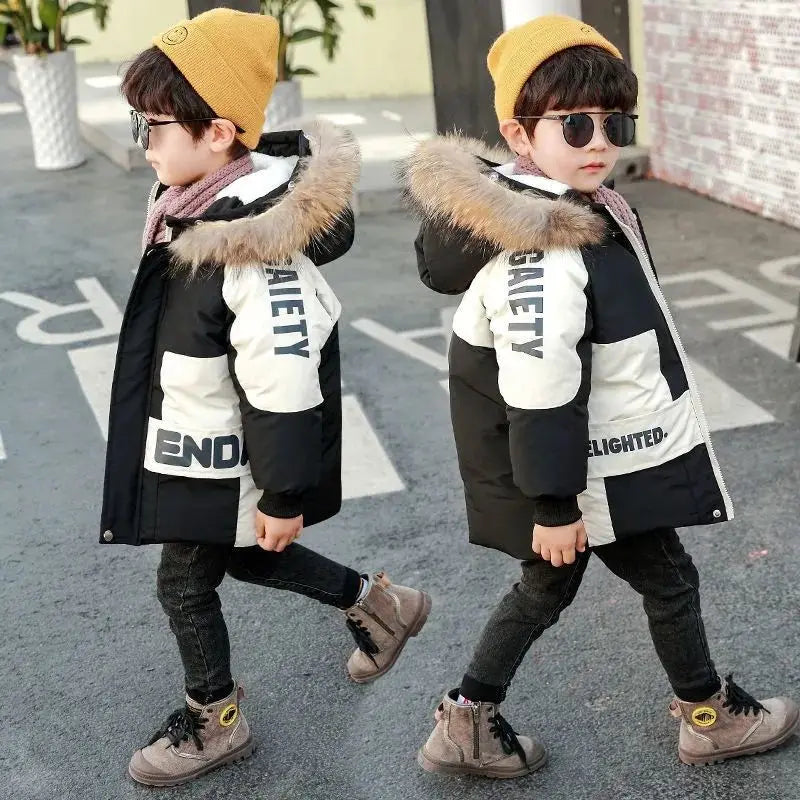 Boys Hooded Winter Coat with Fur-Trim Collar - Thick Padded Jacket - photo 2